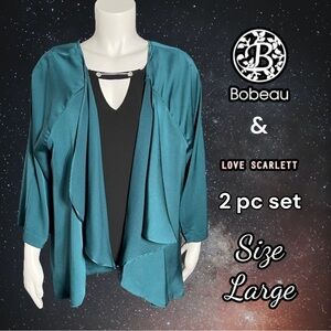 2 piece set - Bobeau Green Satin Drape Cardigan & Love Scarlett Blk Tank Large